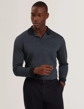 DURAND Micro Geo Jacquard Long Sleeve Polo