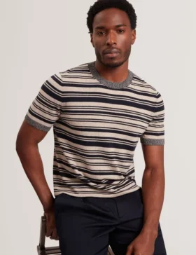 EBRG Striped Linen Blend Knitted T-Shirt