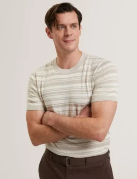 EBRG Striped Linen Blend Knitted T-Shirt