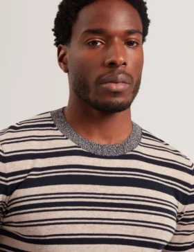 EBRG Striped Linen Blend Knitted T-Shirt