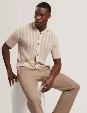 EDIO Stitched Stripe Knit Button-Through Polo