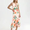 ELIZABETH Floral Ruched Front Sleeveless Midi Dress