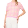EUNICE Gingham Woven Knit Short Sleeve Top