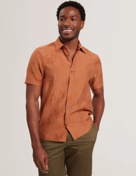 FABIANE Floral Jacquard Woven Short Sleeve Shirt