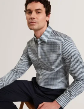 FIRDAWI Slim Geo Striped Long Sleeve Shirt