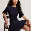 FLARE SHORT SLEEVE CREW NECK MINI DRESS Navy