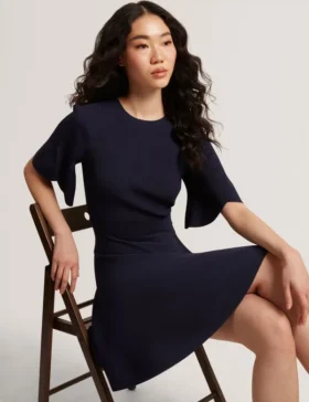 FLARE SHORT SLEEVE CREW NECK MINI DRESS Navy