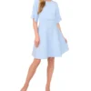 FLARE SHORT SLEEVE CREW NECK MINI DRESS Pl-Blue