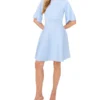 FLARE SHORT SLEEVE CREW NECK MINI DRESS Pl-Blue