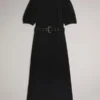 GABYELA Structured Puff Sleeve Midi Dress With Belt
