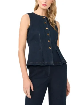 GIA Sleeveless Denim Button-Up Top