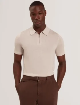 GIVRANS Silk Blend Knit Zip Neck Polo