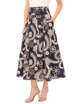 GUINEVERE Raised Embroidery Cotton Midi Skirt