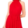 HALTER NECK HANKERCHIEF HEM MIDI DRESS Red