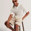 HELME Geometric Open Knit Short Sleeve Polo