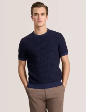 HERRINGBONE SWEATER Herringbone Knit Short Sleeve Top