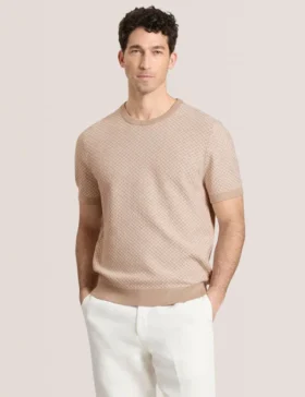 HERRINGBONE SWEATER Herringbone Knit Short Sleeve Top