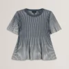 HETHRR Textured Knit Fluted Short Sleeve Top