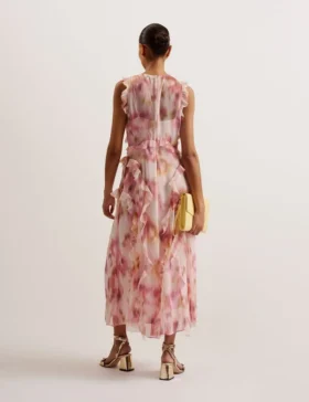 HISAKO Blurred Floral Print Midi Dress