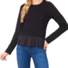 IRENE Long Sleeve Crew Neck with Pointelle Cable