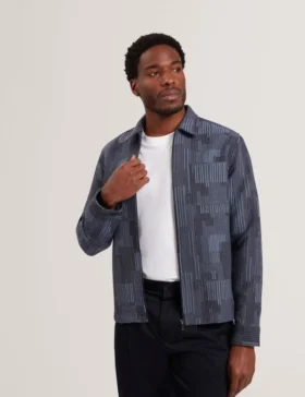 IWOJAN Mixed Weave Stripe Zip-Through Overshirt
