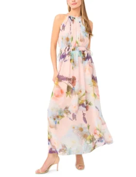 JANE Floral Halterneck Chiffon Maxi Dress