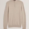 JEREMEE Branded Texture Zip Neck Jumper