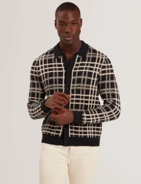 JOVIEN Check Print Button-Through Knit Polo