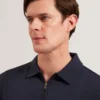 KALEND Herringbone Zip Neck Long Sleeve Polo