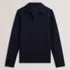 KALEND Herringbone Zip Neck Long Sleeve Polo