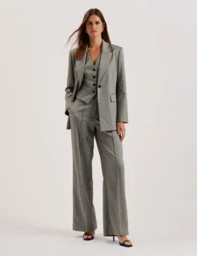 KOAT Herringbone Wide Leg Tailored Trousers