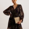 KUMIKO Fine Line Floral Print Mini Dress