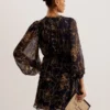 KUMIKO Fine Line Floral Print Mini Dress