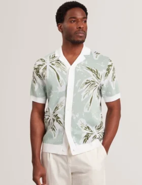 KYES Leaf Print Knitted Short Sleeve Shirt