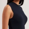 LABASA Sleeveless Knit Faux Leather Midi Dress