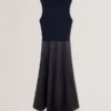 LABASA Sleeveless Knit Faux Leather Midi Dress