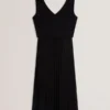 LARNAHH Pleated Midi Dress With Removable Knit Tank