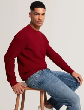 LEOCADI Herringbone Trim Textured Knit Sweater
