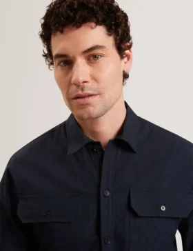 LEVON Jacquard Dotted Texture Utility Overshirt