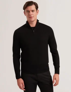LIMEHAS Wool Quarter Zip Funnel Neck Sweater