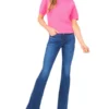 LIYA Short Sleeve Crew Neck One Shoulder Button Top