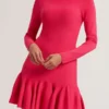 LOISSS Flounce Hem Long Sleeve Knitted Mini Dress