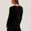 LOISSS Flounce Hem Long Sleeve Knitted Mini Dress