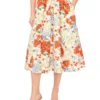 MARI Poppy Print Cotton A-Line Midi Skirt