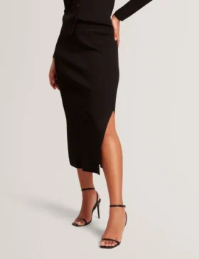 MAXI SKIRT WITH RIB Black