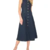 MIA Buttoned Sleeveless Denim Midi Dress