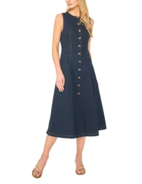 MIA Buttoned Sleeveless Denim Midi Dress