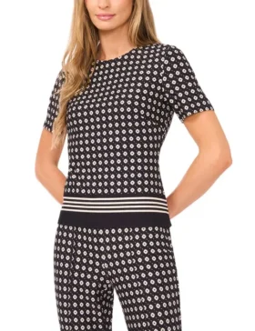 MIDGE Geometric Short Sleeve Knit Top