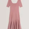 MIYHAA Flippy Hem Square Neck Knitted Midi Dress