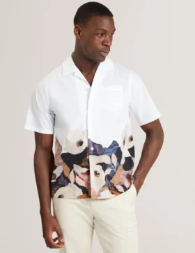 MOUSSA Relaxed Printed Hem Cotton Resort Shirt